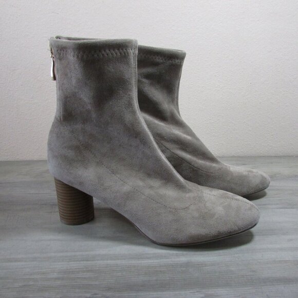 London Rag Women's 9 Emerson Micro Suede Block Heel Ankle Boots Taupe - Picture 1 of 6
